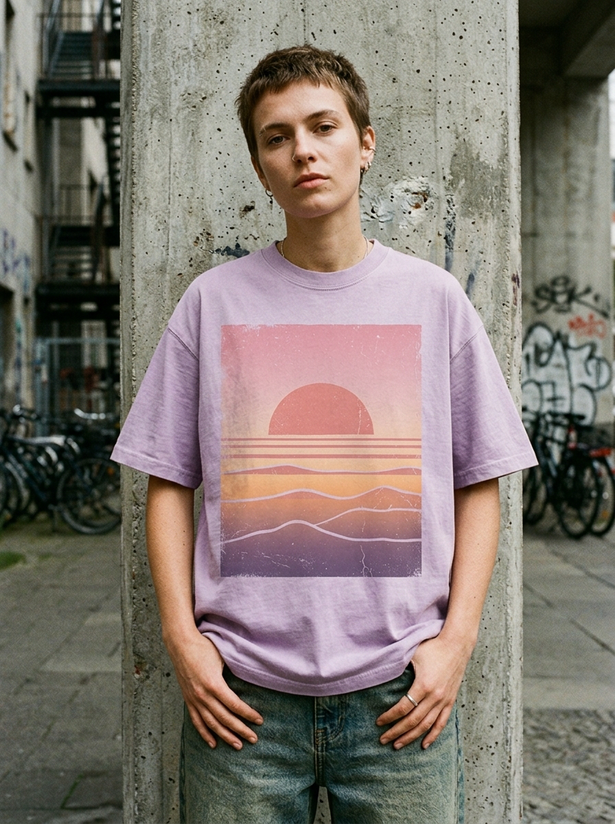 Faded Sunset oversized streetwear t-shirt - model