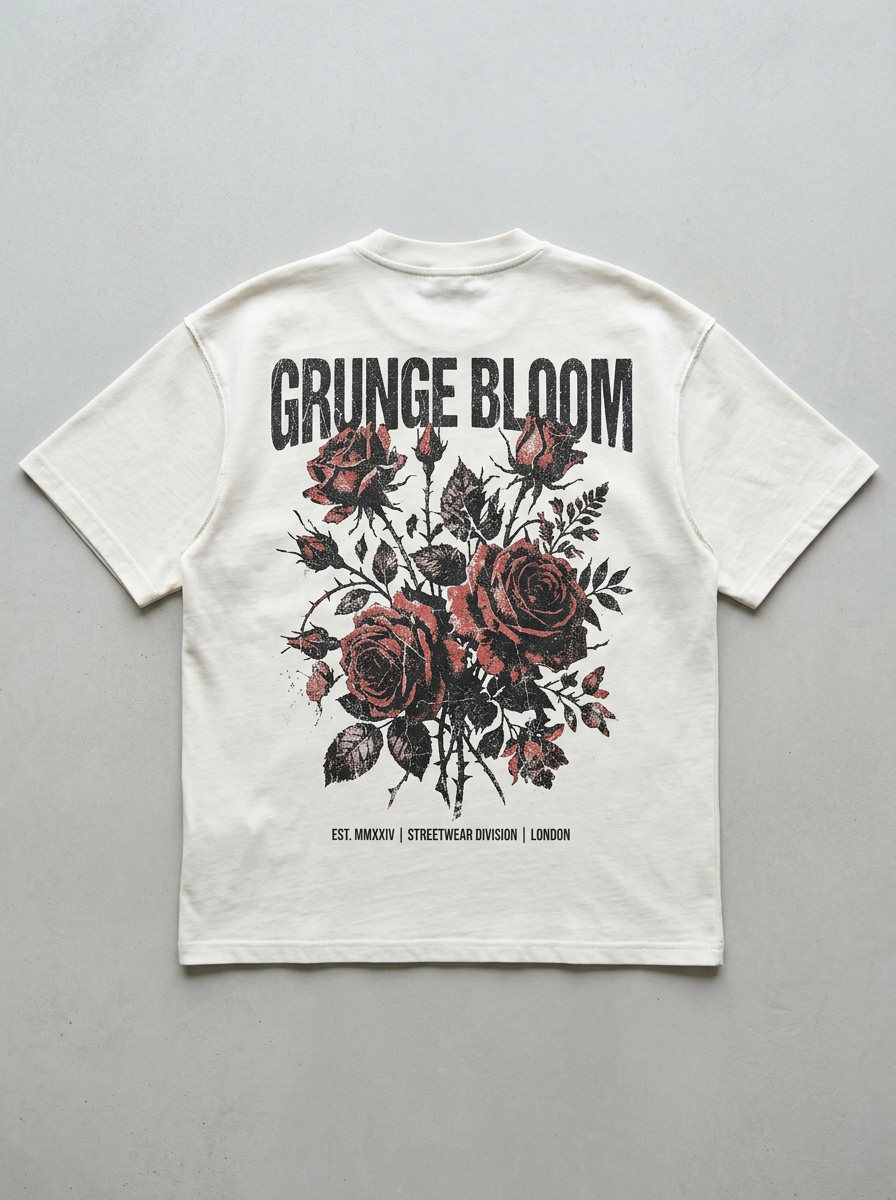 Grunge Bloom oversized streetwear t-shirt - back