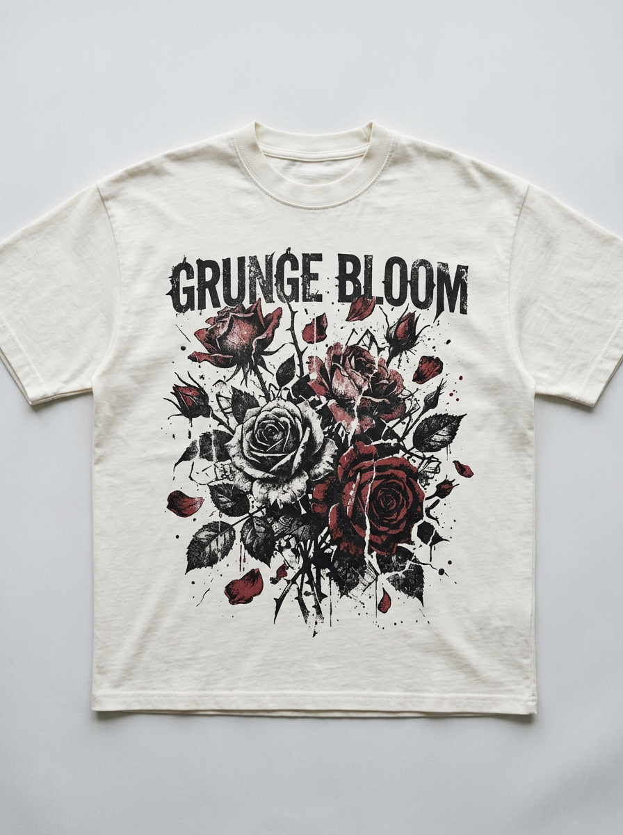 Grunge Bloom oversized streetwear t-shirt - front