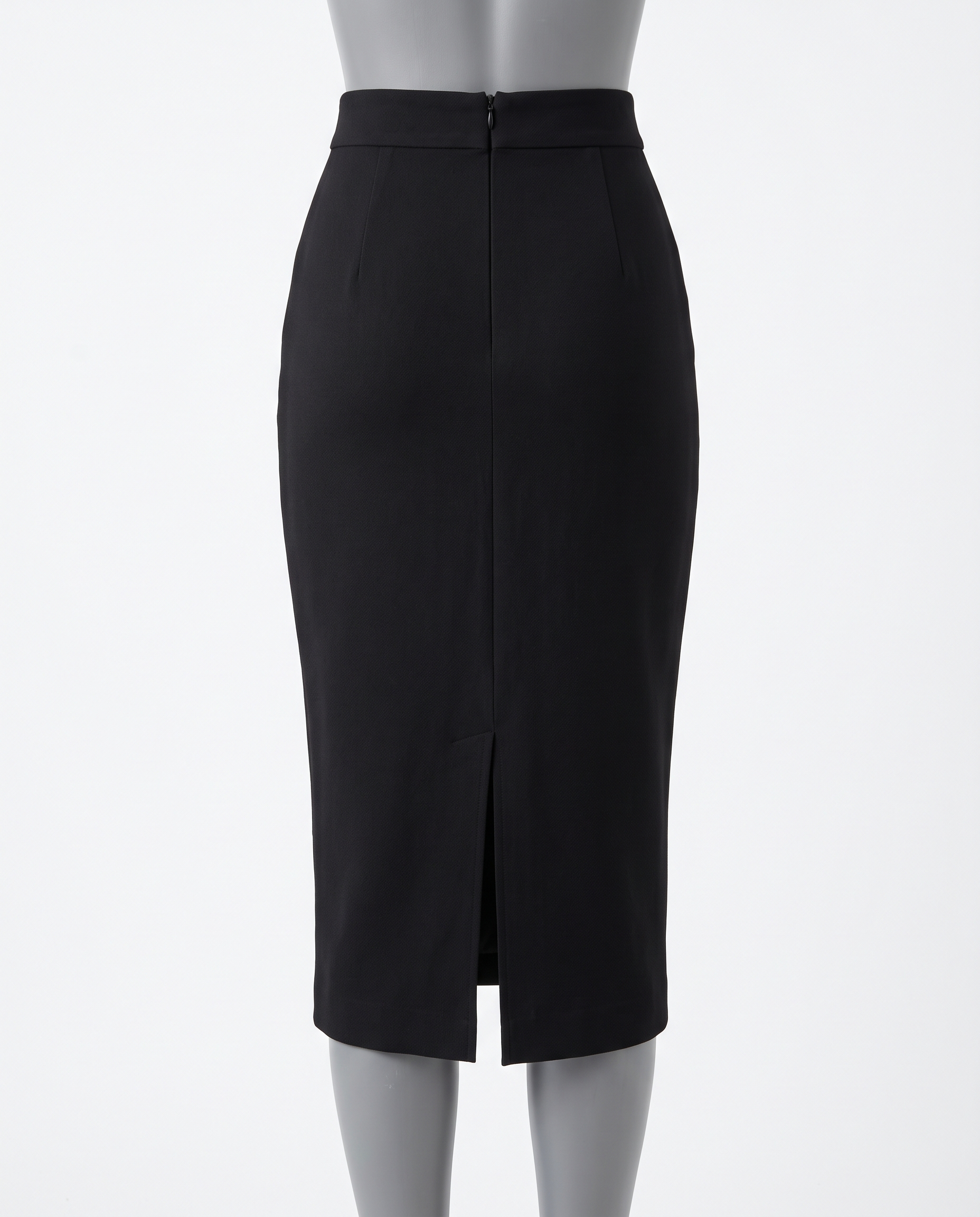 Women's Black High Waisted Pencil Midi Skirt – back view