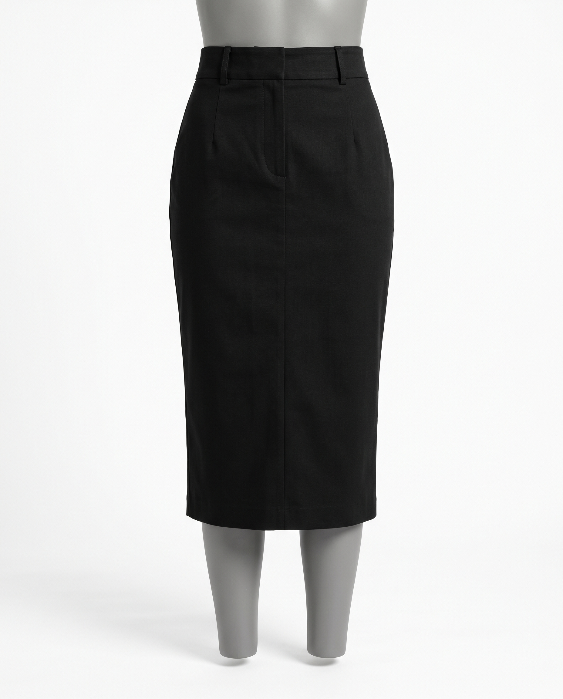 Women's Black High Waisted Pencil Midi Skirt – front view