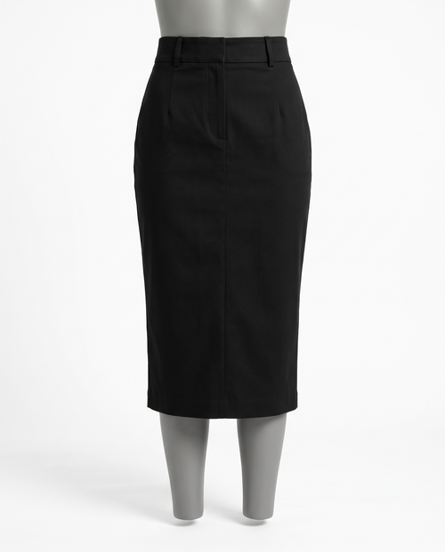 Women's Black High Waisted Pencil Midi Skirt – front view