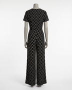 Women's Black Polka Dot V-Neck Wide Leg Jumpsuit - Short Sleeve – back view
