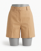 Women's Camel High Waisted Tailored Shorts – front view
