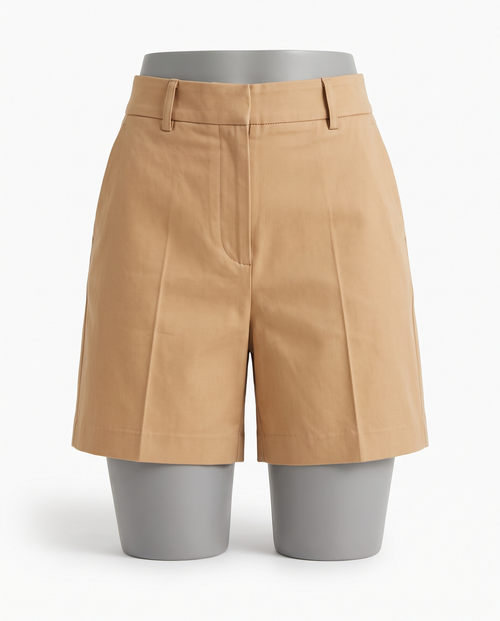 Women's Camel High Waisted Tailored Shorts – front view