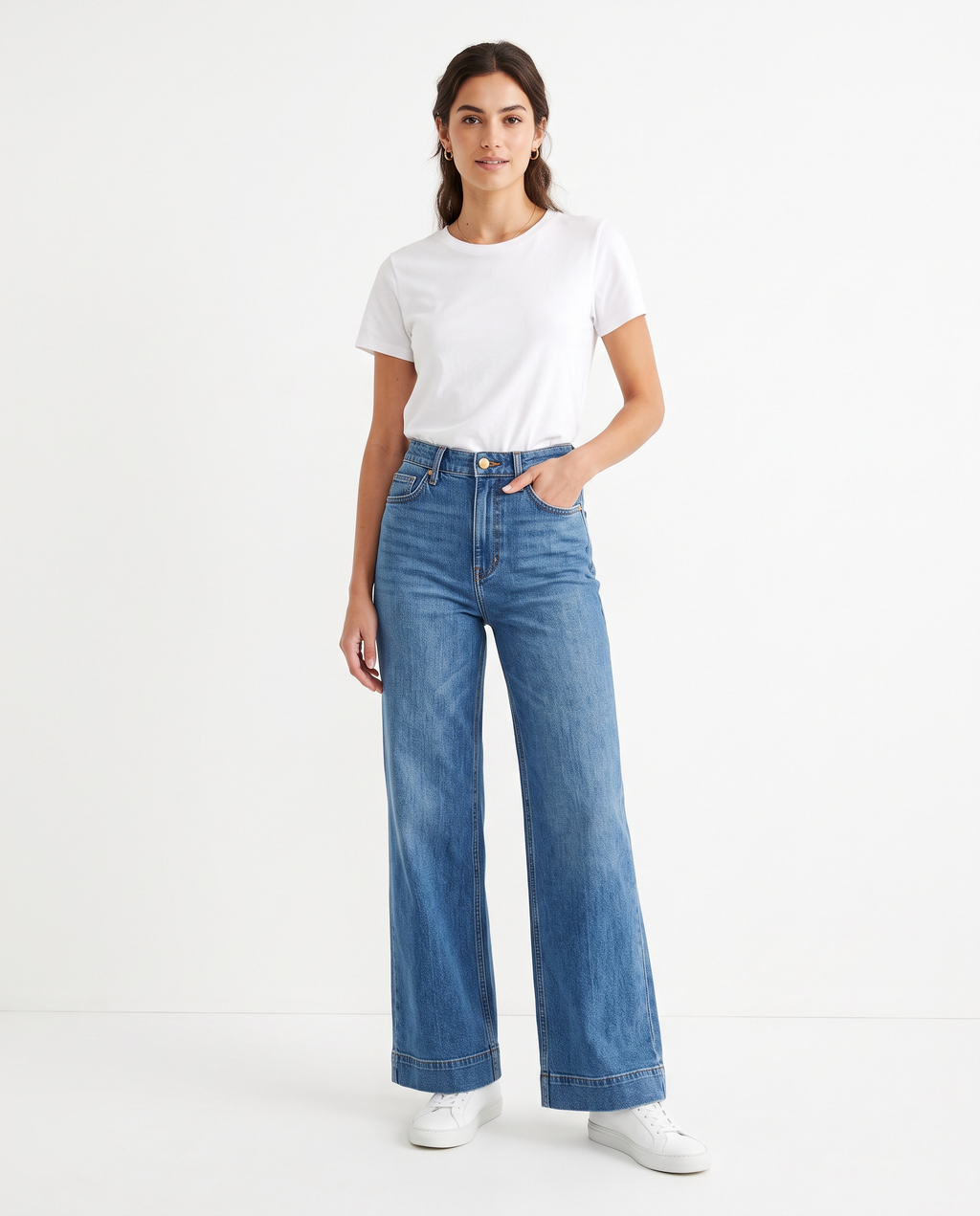 Women's High Waisted Denim Wide Leg Jeans – model view