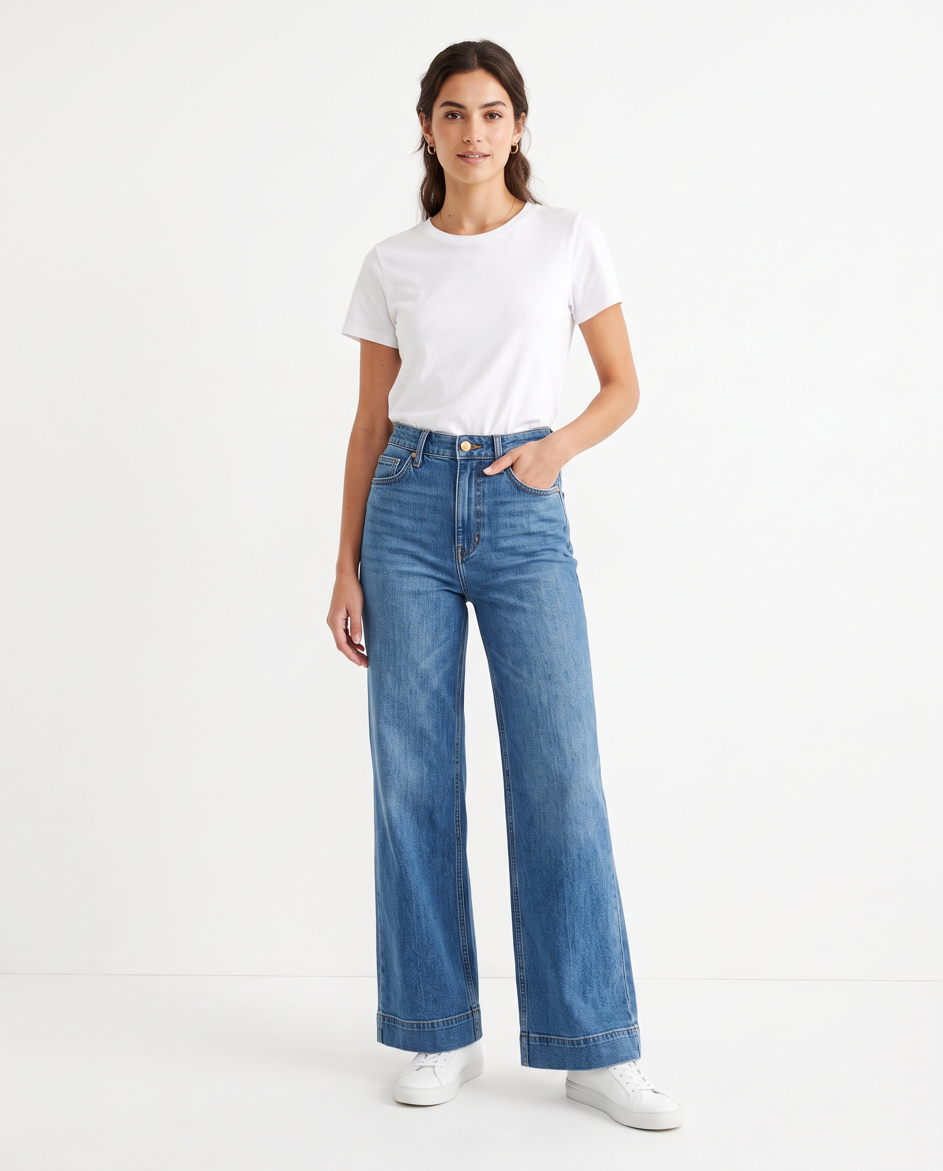 Women's High Waisted Denim Wide Leg Jeans – model view