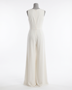 Women's Ivory Sleeveless V-Neck Wide Leg Jumpsuit – back view