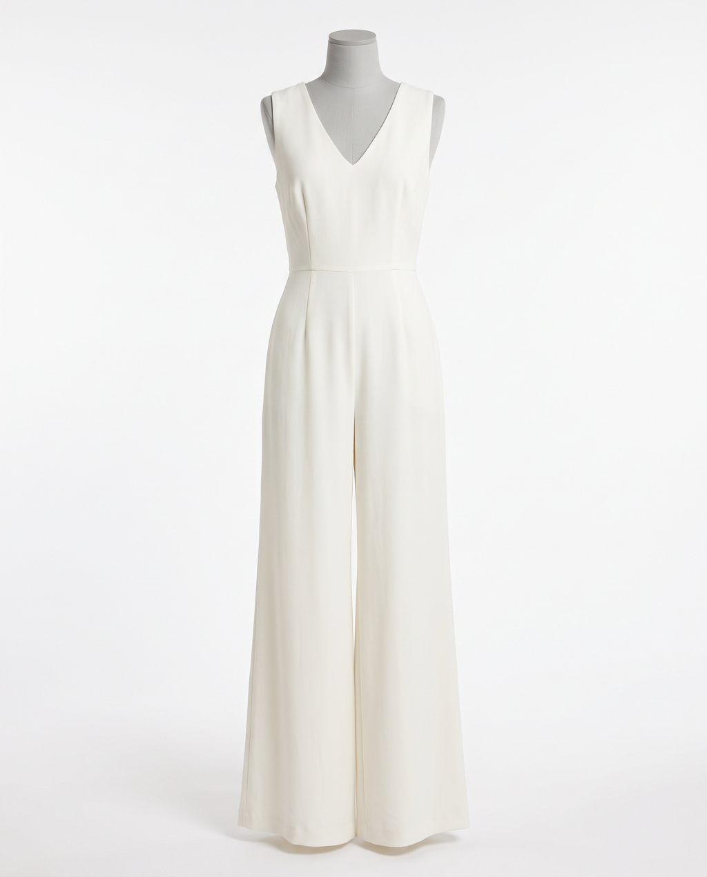 Women's Ivory Sleeveless V-Neck Wide Leg Jumpsuit – front view