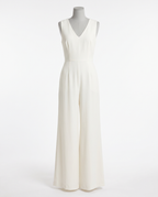 Women's Ivory Sleeveless V-Neck Wide Leg Jumpsuit – front view
