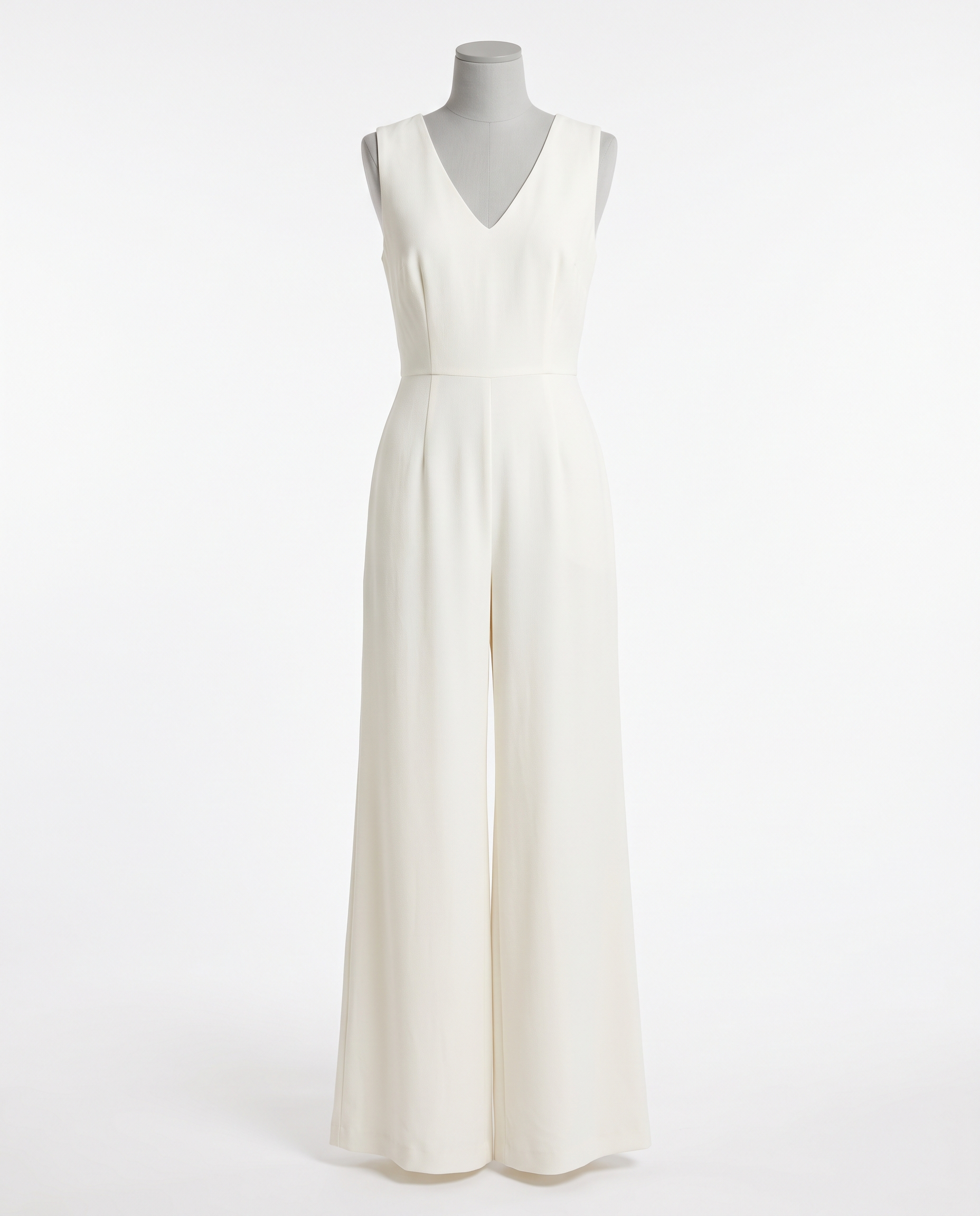 Women's Ivory Sleeveless V-Neck Wide Leg Jumpsuit – front view
