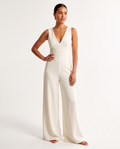 Women's Ivory Sleeveless V-Neck Wide Leg Jumpsuit – model view
