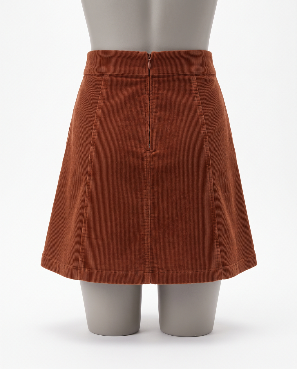 Women's Rust Corduroy A-Line Mini Skirt - High Waist – back view
