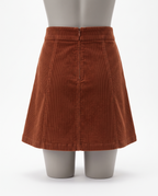 Women's Rust Corduroy A-Line Mini Skirt - High Waist – back view