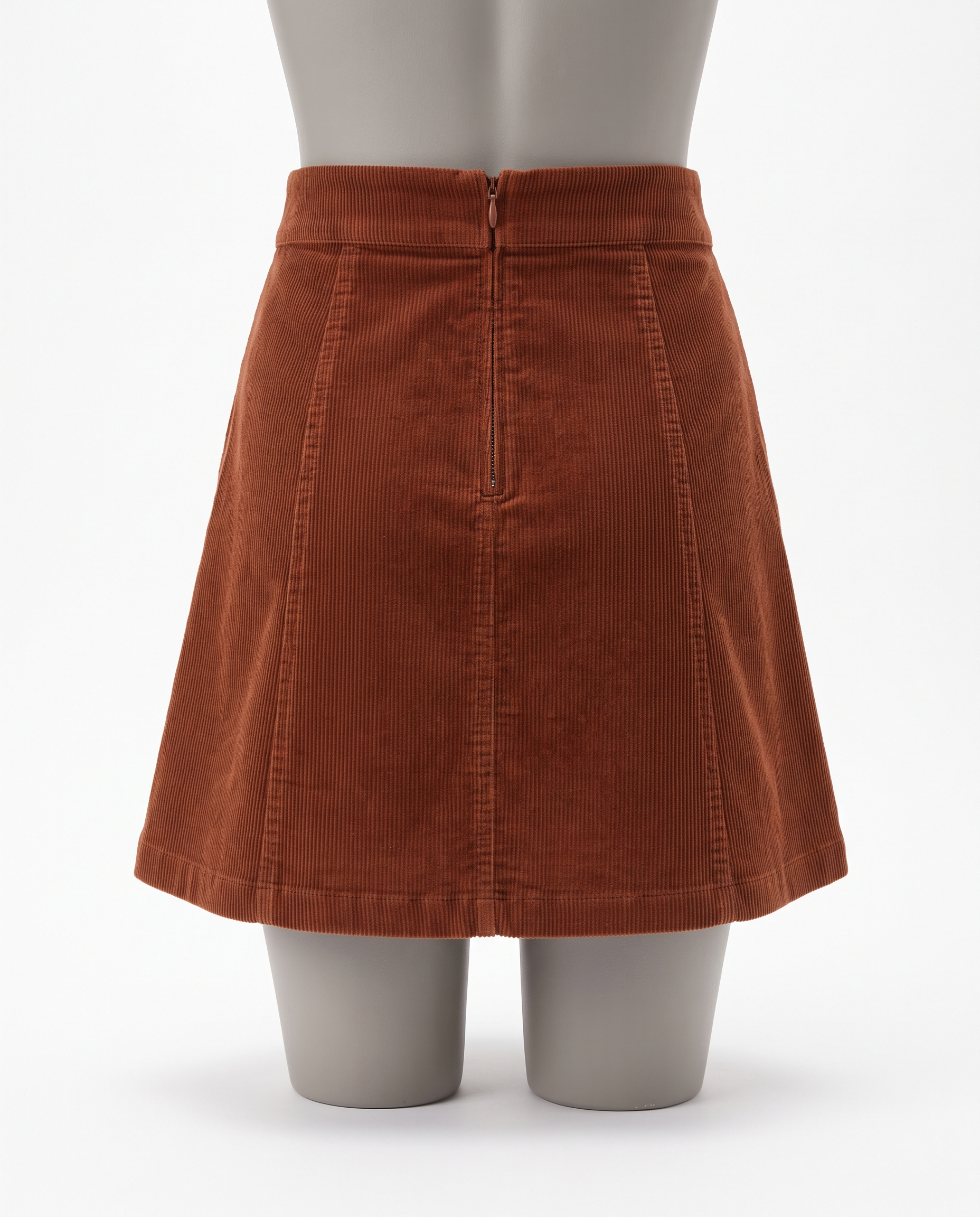 Women's Rust Corduroy A-Line Mini Skirt - High Waist – back view