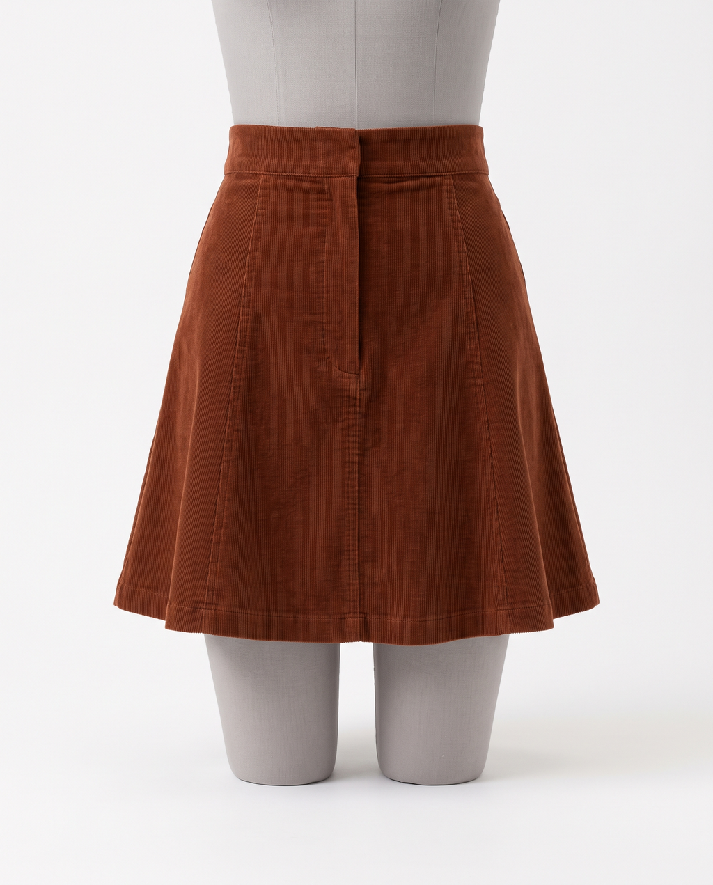 Women's Rust Corduroy A-Line Mini Skirt - High Waist – front view