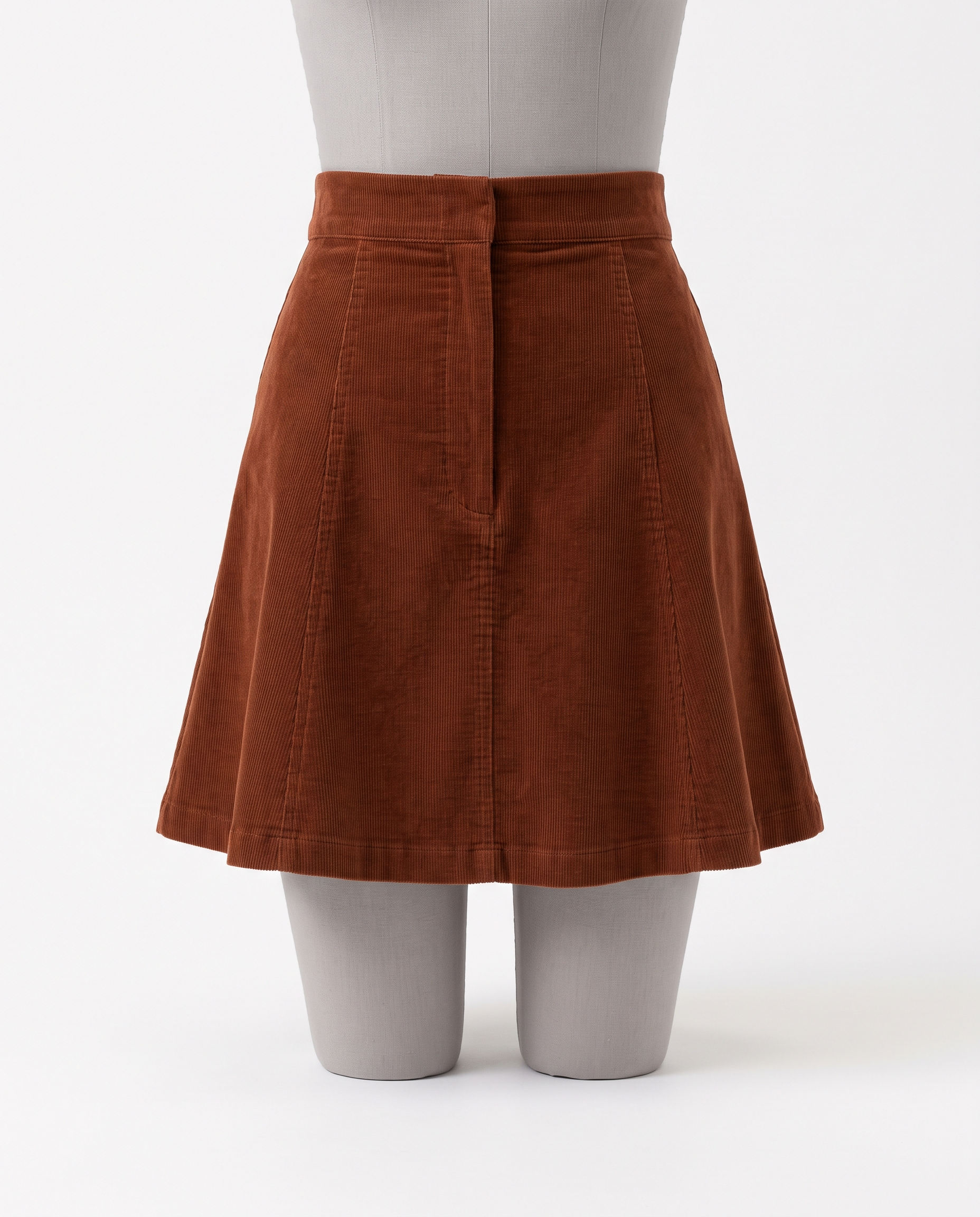 Women's Rust Corduroy A-Line Mini Skirt - High Waist – front view