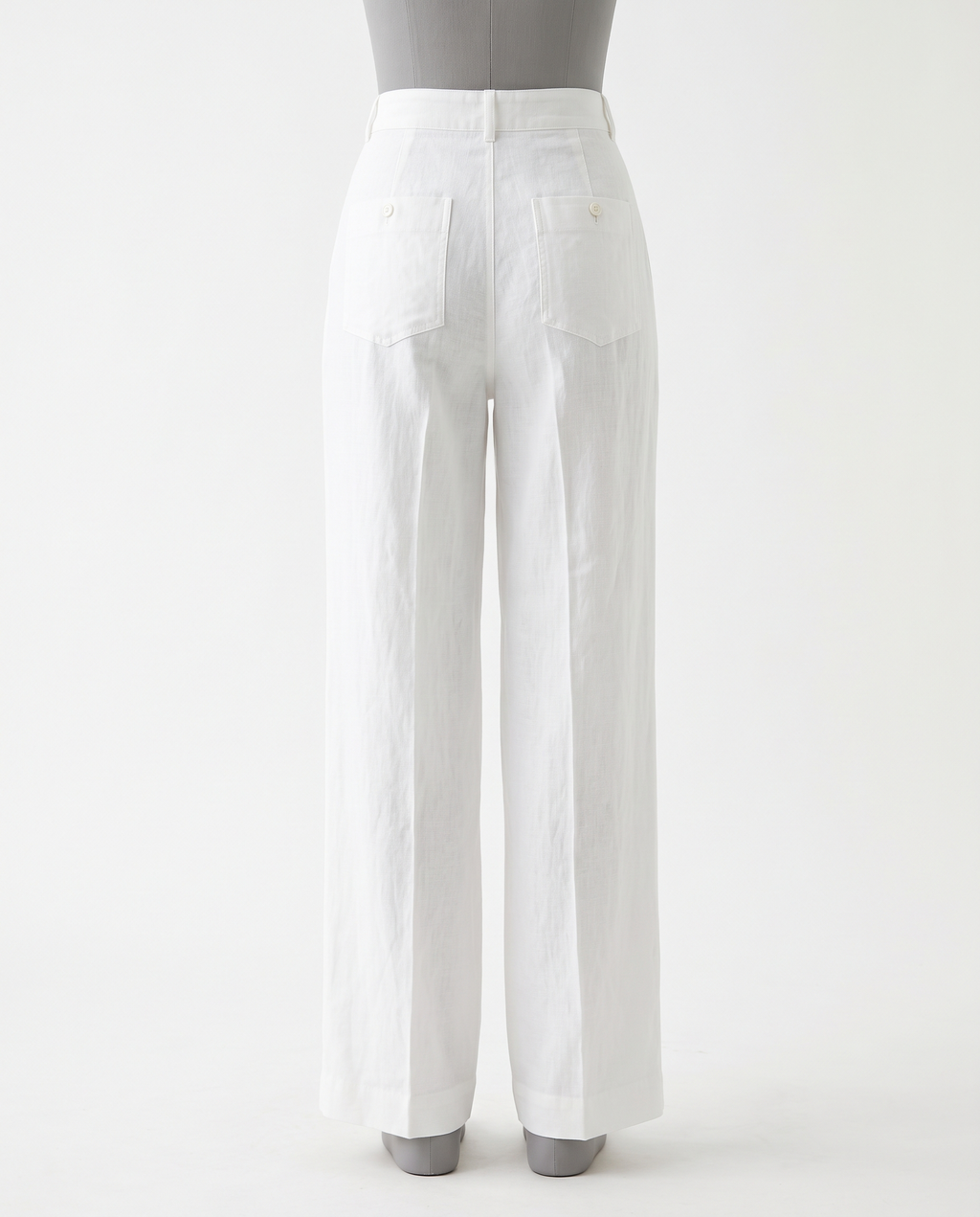 Women's White High Waisted Wide Leg Linen Trousers – back view