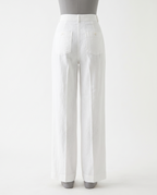Women's White High Waisted Wide Leg Linen Trousers – back view