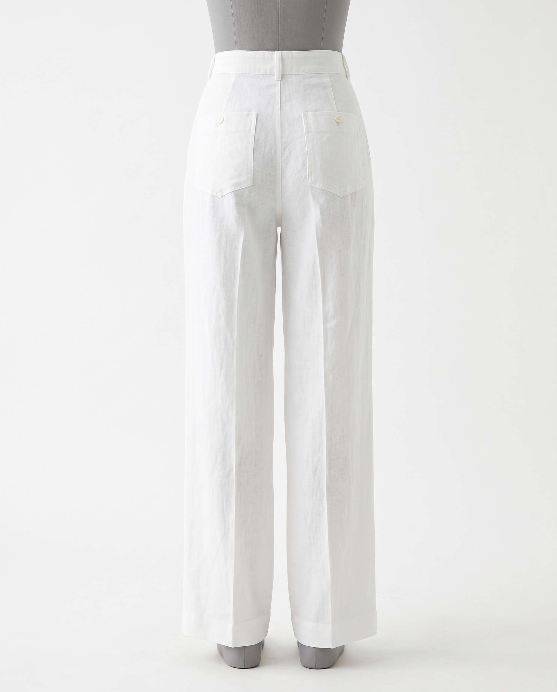 Women's White High Waisted Wide Leg Linen Trousers – back view