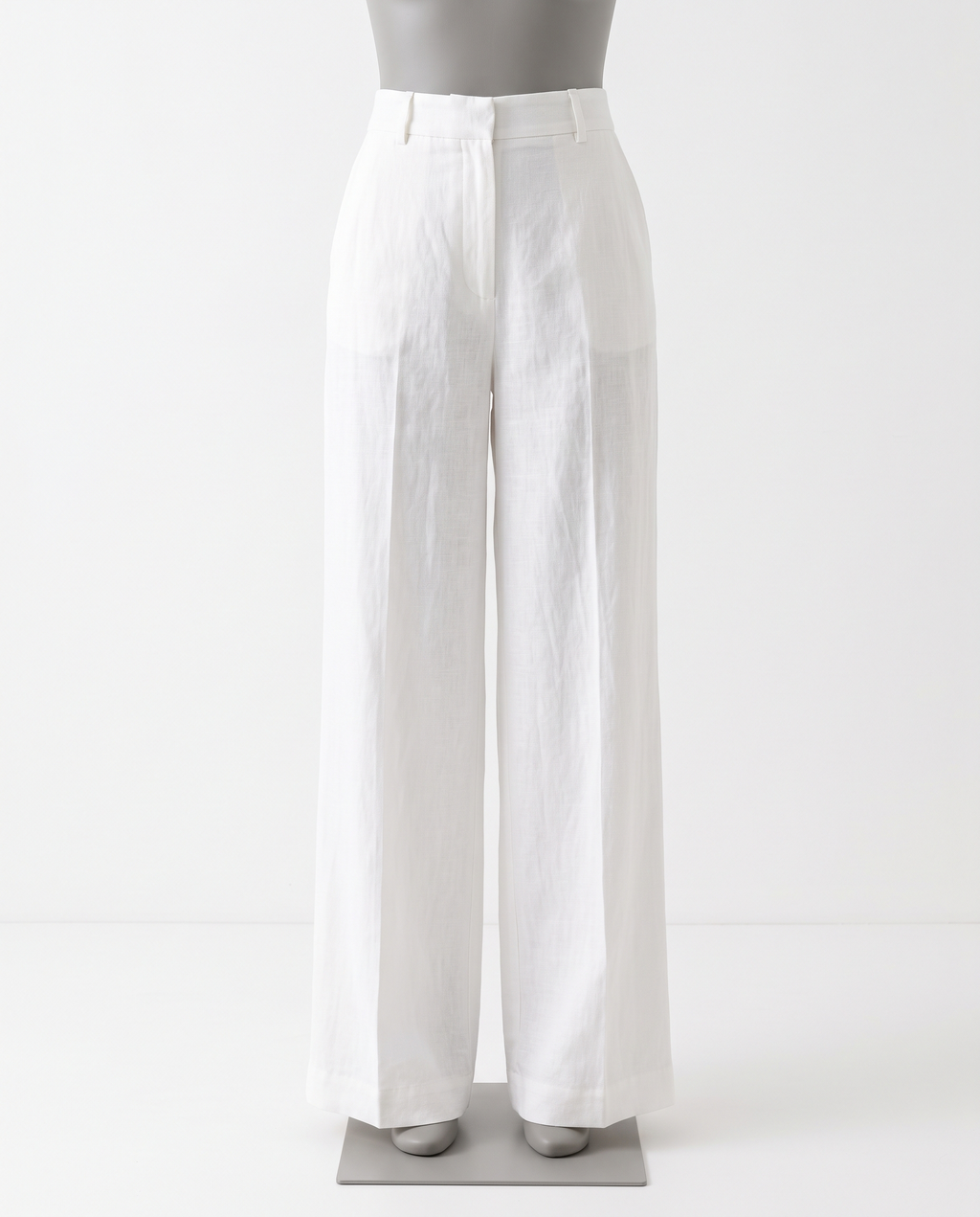 Women's White High Waisted Wide Leg Linen Trousers – front view