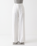 Women's White High Waisted Wide Leg Linen Trousers – front view