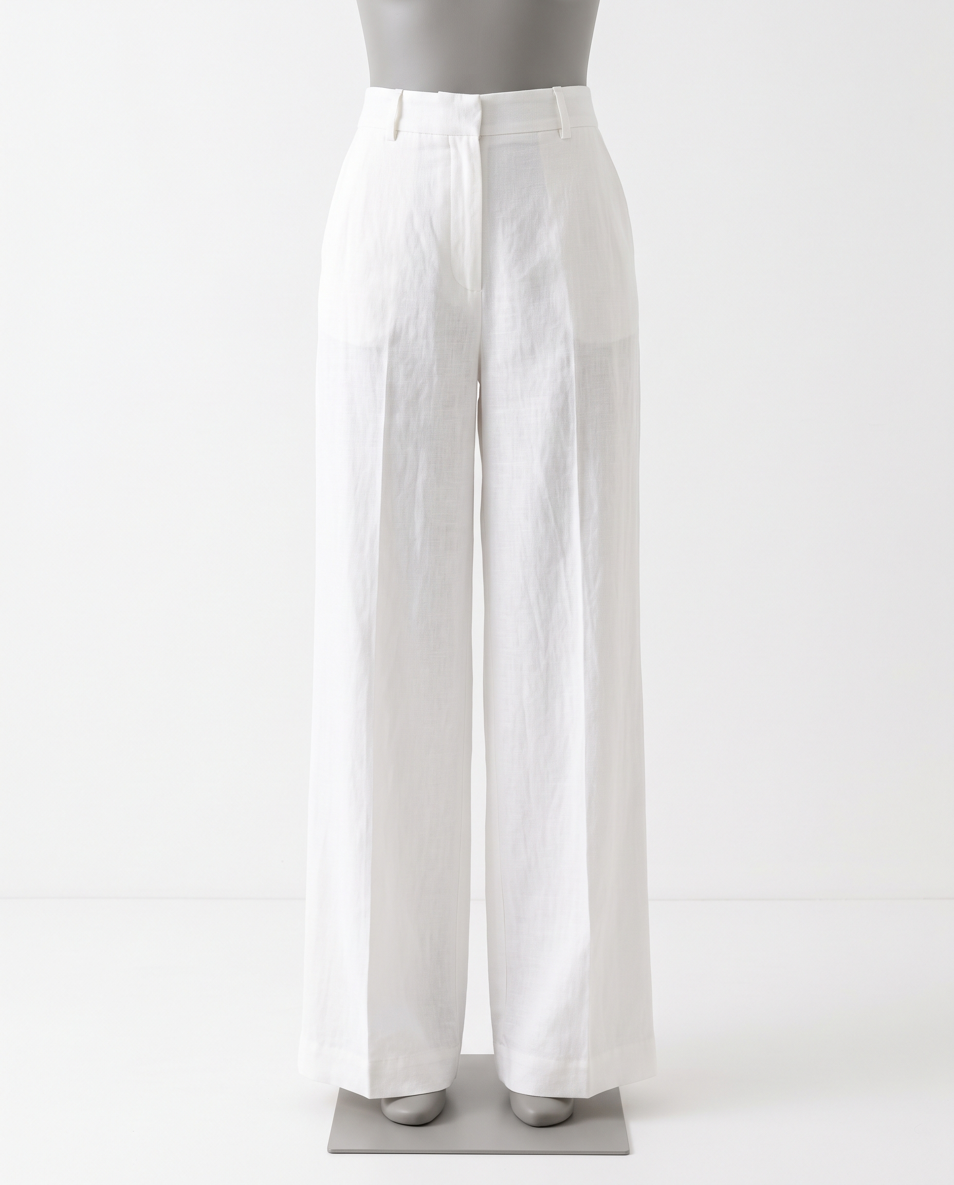 Women's White High Waisted Wide Leg Linen Trousers – front view
